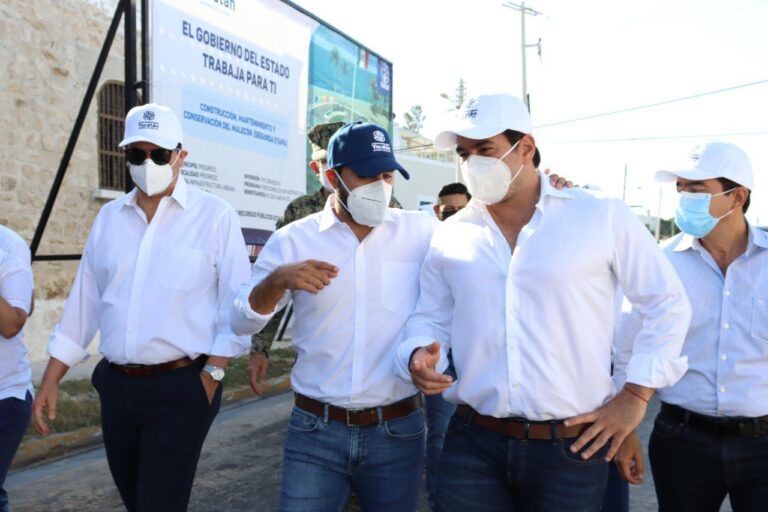 PROGRESO:   El alcalde Julián Zacarías Curi recibe al gobernador Mauricio Vila para dar inicio a la segunda etapa de los trabajos de construcción, mantenimiento y conservación del malecón tradicional de Progreso