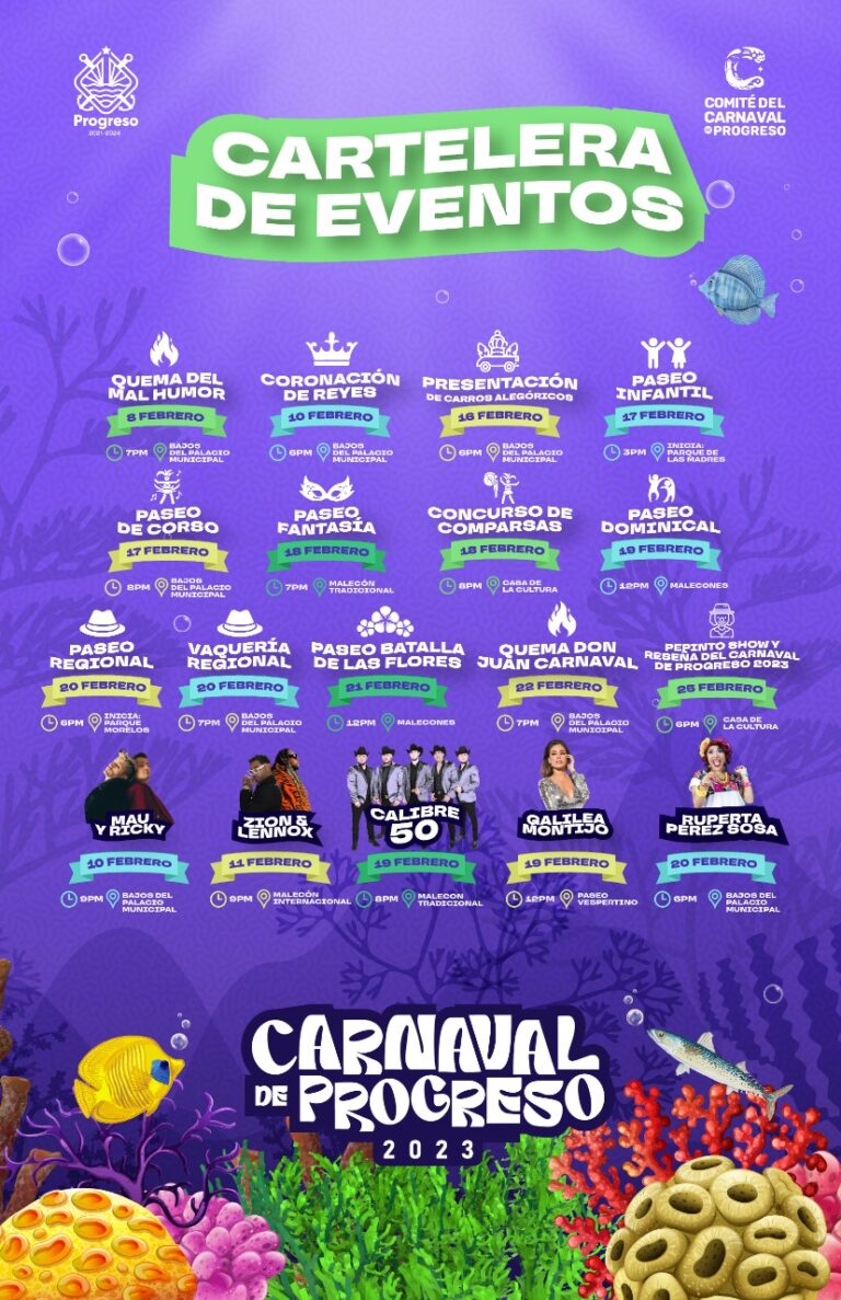 PROGRESO | Invitan a disfrutar del mar, sol y mucha música de la cartelera del Carnaval de Progreso 2023, “El Carnaval de Yucatán se vive en Progreso”