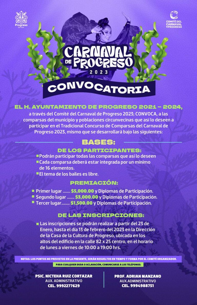 PROGRESO | Comité del “Carnaval de Progreso 2023” invita a grupos locales y circunvecinos a inscribirse al tradicional Concursos de Comparsas