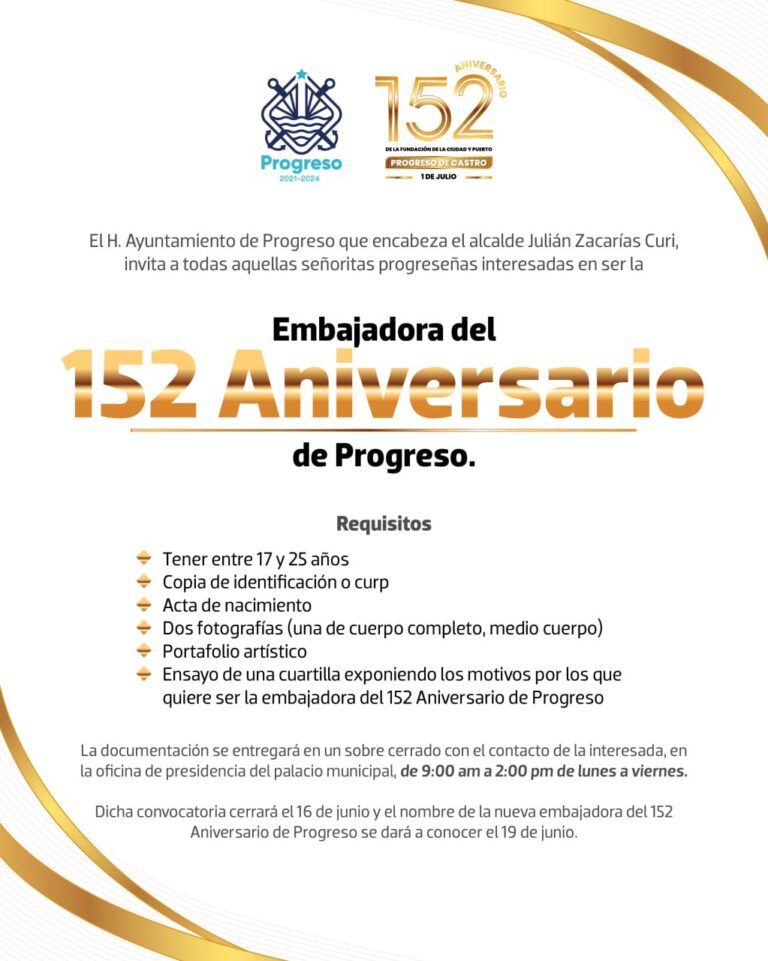 PROGRESO | El Ayuntamiento de Progreso da a conocer las convocatorias para la entrega de la medalla de honor “Juan Miguel Castro Martín 2023” y “Embajadora del 152 Aniversario de Progreso”